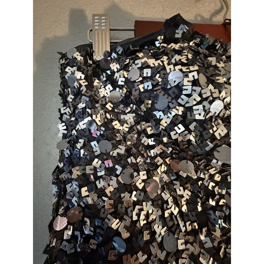 Adrianna Papell Dress Womens 8 Black Sequin Strapless Tulle Maxi Gown Formal